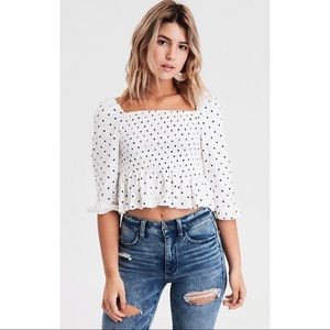 American Eagle ruffled peplum top polka dot
